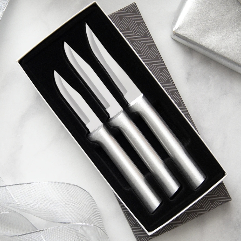 RADA S01 R119 Silver 3 Paring Knives Galore Gift Set w/ Knife Sharpener Wedding
